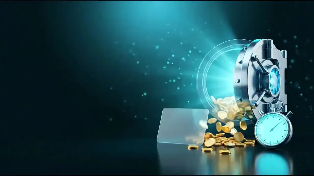 Winna vault with blue chips, a key and gold coins